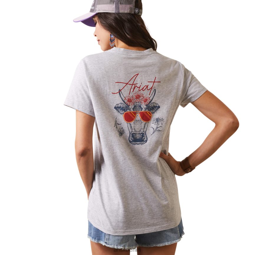 Ariat Wirklich cooles Kuh-T-Shirt Frauen P4JJPR2840 helles Heidegrau Spitzen