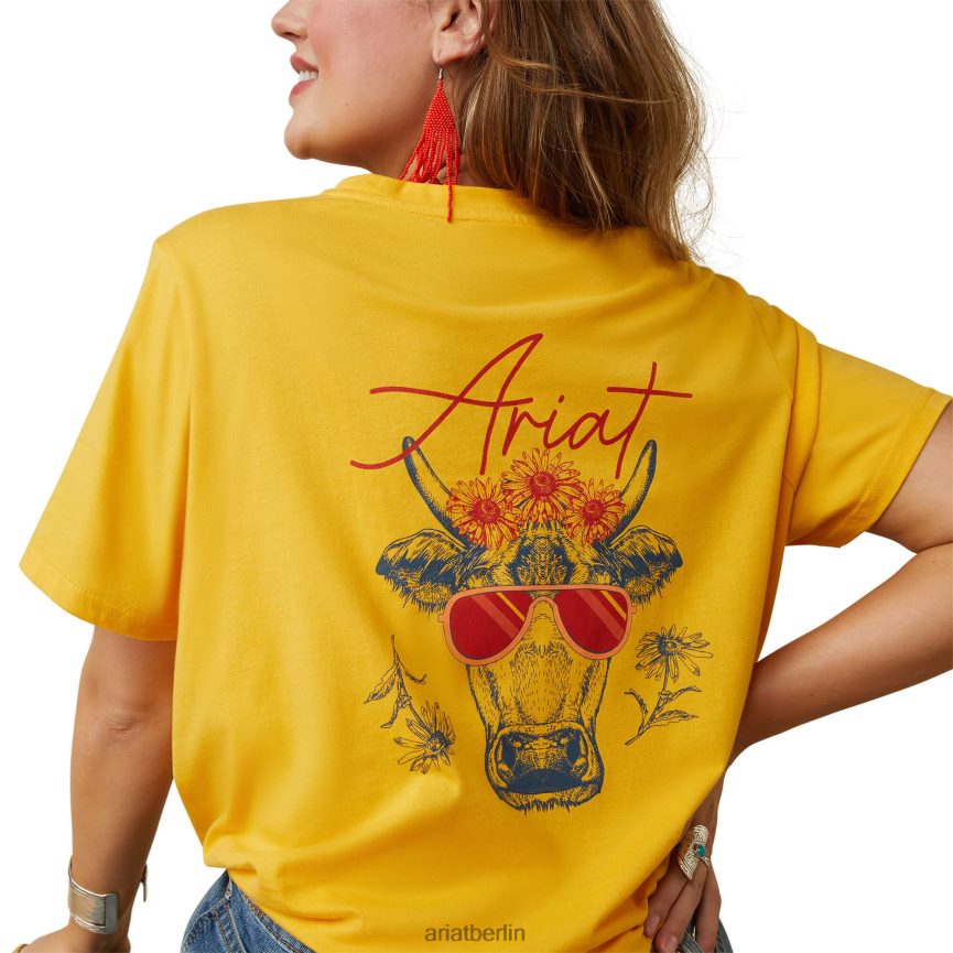 Ariat Wirklich cooles Kuh-T-Shirt Frauen P4JJPR2871 Eigelb gelb Spitzen