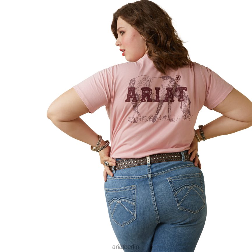 Ariat echtes Grazin-T-Shirt Frauen P4JJPR2792 Korallenrot Spitzen