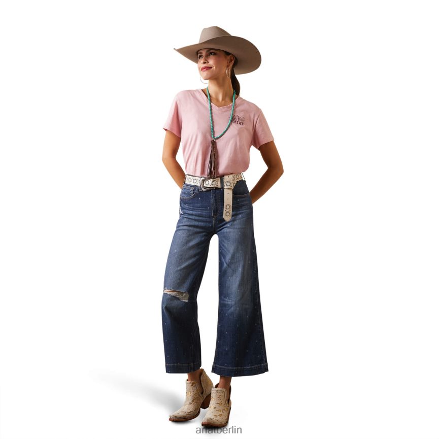 Ariat echtes Grazin-T-Shirt Frauen P4JJPR2792 Korallenrot Spitzen