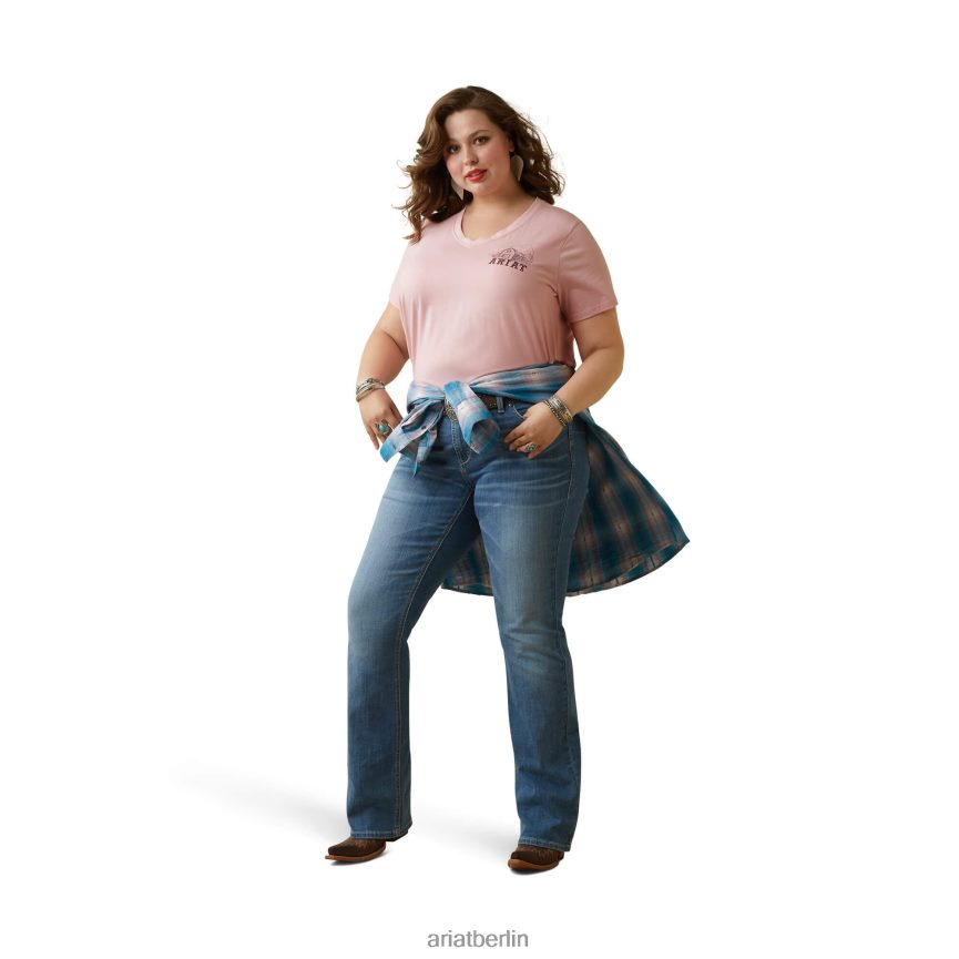 Ariat echtes Grazin-T-Shirt Frauen P4JJPR2792 Korallenrot Spitzen