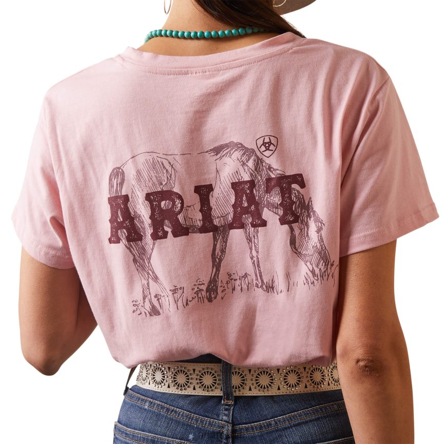 Ariat echtes Grazin-T-Shirt Frauen P4JJPR2792 Korallenrot Spitzen