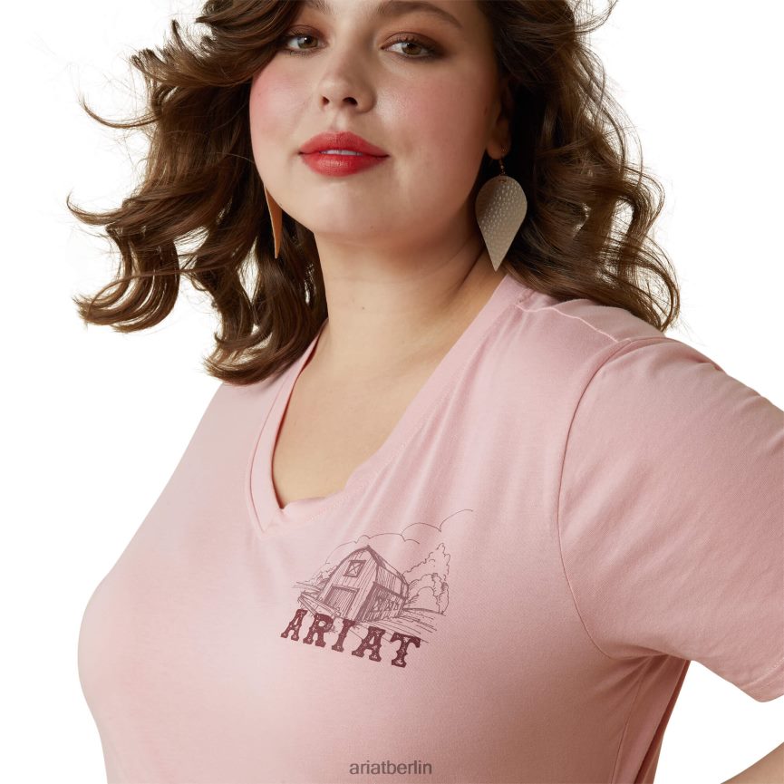 Ariat echtes Grazin-T-Shirt Frauen P4JJPR2792 Korallenrot Spitzen