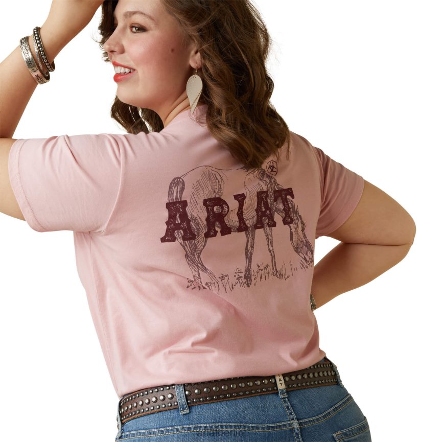 Ariat echtes Grazin-T-Shirt Frauen P4JJPR2792 Korallenrot Spitzen