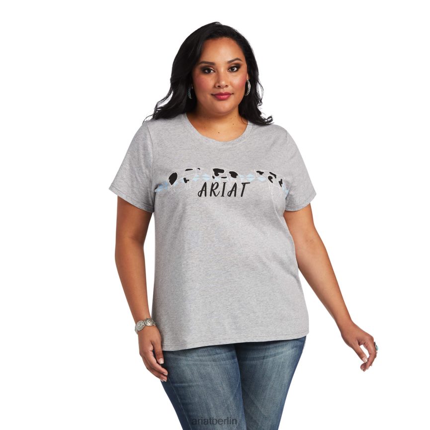 Ariat echtes Kuh-Weide-T-Shirt Frauen P4JJPR3002 grau meliert Spitzen
