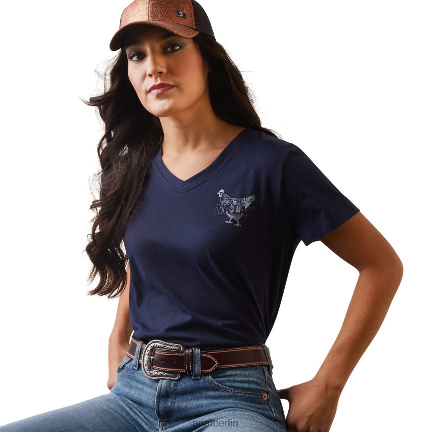 Ariat echtes Mama-Henne-T-Shirt Frauen P4JJPR2892 Marinefinsternis Spitzen