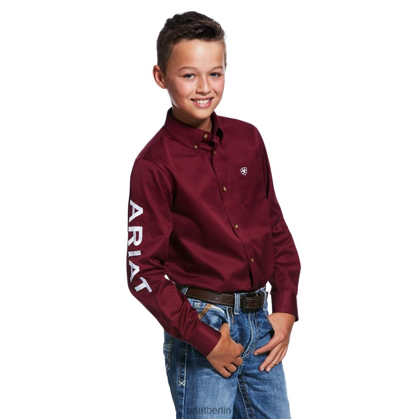 Ariat Klassisches Twill-Hemd mit Teamlogo Kinder P4JJPR4065 weinrot/weiß Kleidung