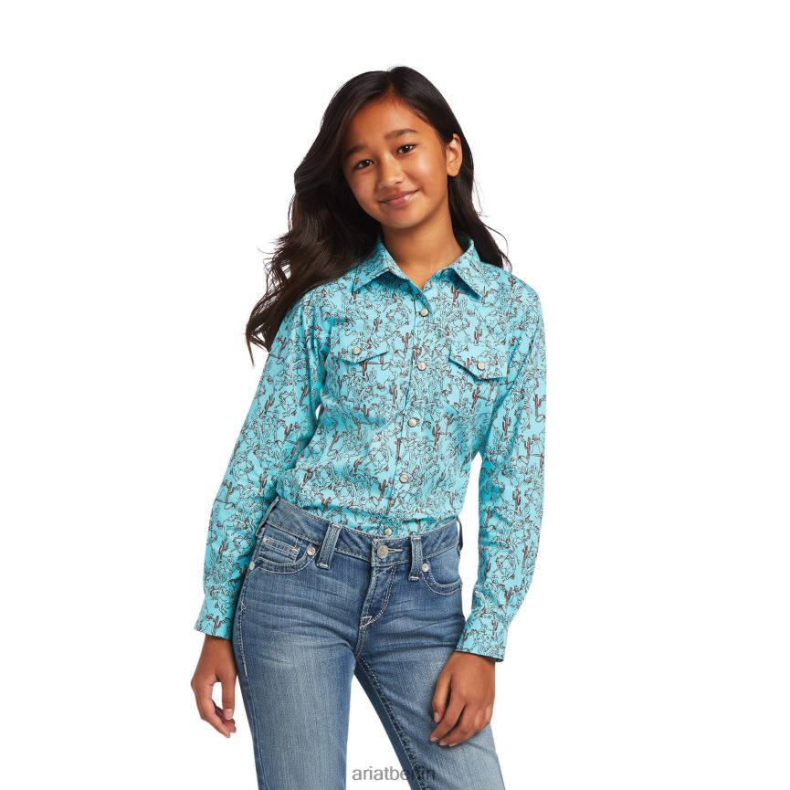 Ariat echtes Bucking-Bronc-Shirt Kinder P4JJPR4077 Amazonite Bucking Bronc-Druck Kleidung