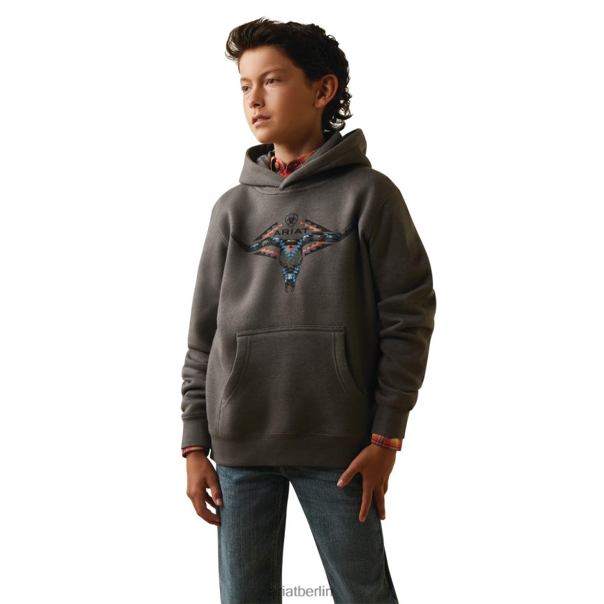 Ariat Hörner Südwesten Kapuzenpullover Kinder P4JJPR4107 mittelgraues Heidekraut Kleidung