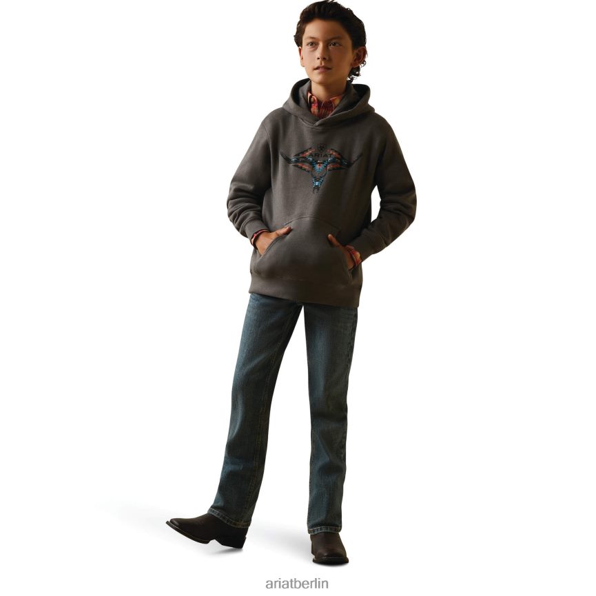 Ariat Hörner Südwesten Kapuzenpullover Kinder P4JJPR4107 mittelgraues Heidekraut Kleidung