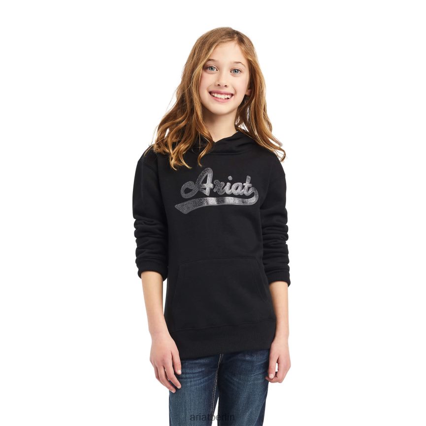 Ariat Kapuzenpullover mit echtem Glitzer-Logo Kinder P4JJPR4116 Schwarz Kleidung