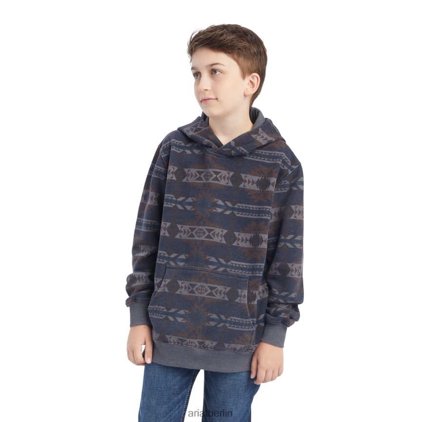 Ariat Bedruckter, überfärbter, gewaschener Pullover Kinder P4JJPR4120 maritimblauer Südwesten Kleidung
