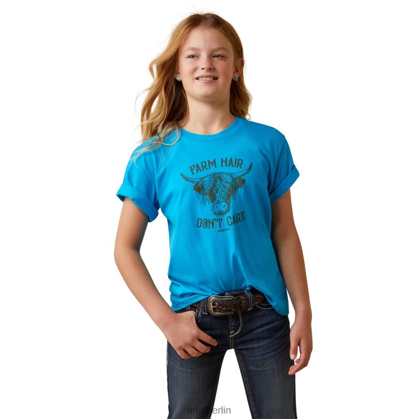 Ariat SS-T-Shirt mit Farm-Haarmuster Kinder P4JJPR3999 Türkis Kleidung