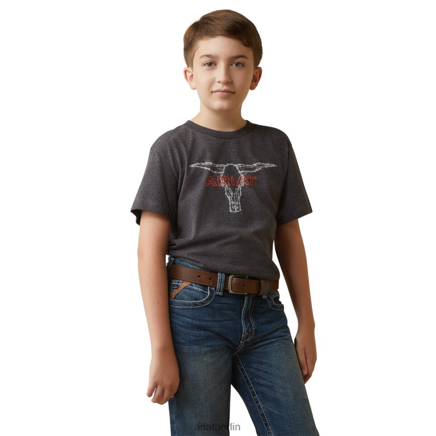 Ariat Stacheldrahtlenk-T-Shirt Kinder P4JJPR3997 Kohleheide Kleidung
