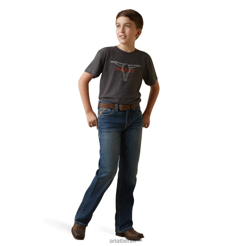 Ariat Stacheldrahtlenk-T-Shirt Kinder P4JJPR3997 Kohleheide Kleidung