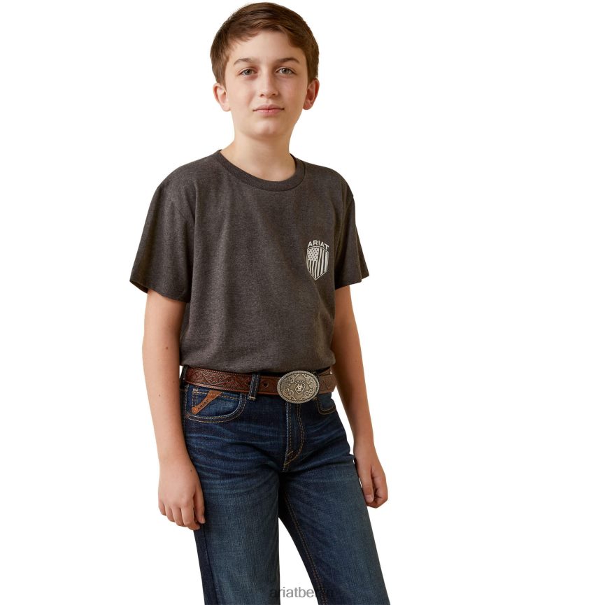 Ariat T-Shirt mit Patriot-Abzeichen Kinder P4JJPR4061 Kohleheide Kleidung