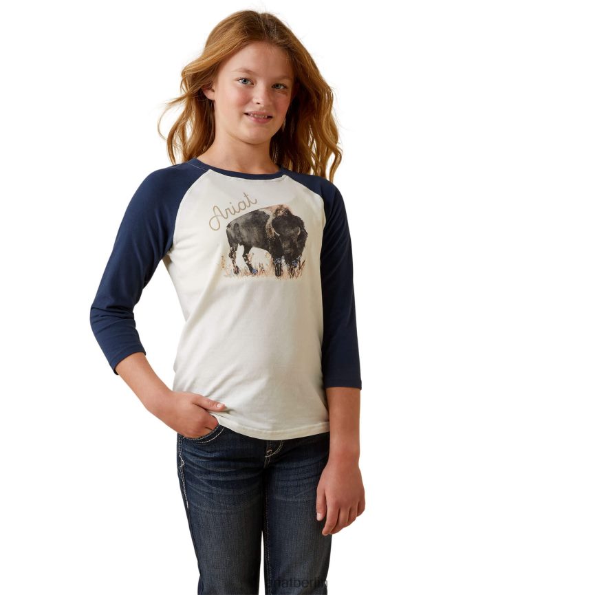 Ariat bemaltes Büffel-T-Shirt Kinder P4JJPR4053 Kokosmilch/Marinefinsternis Kleidung