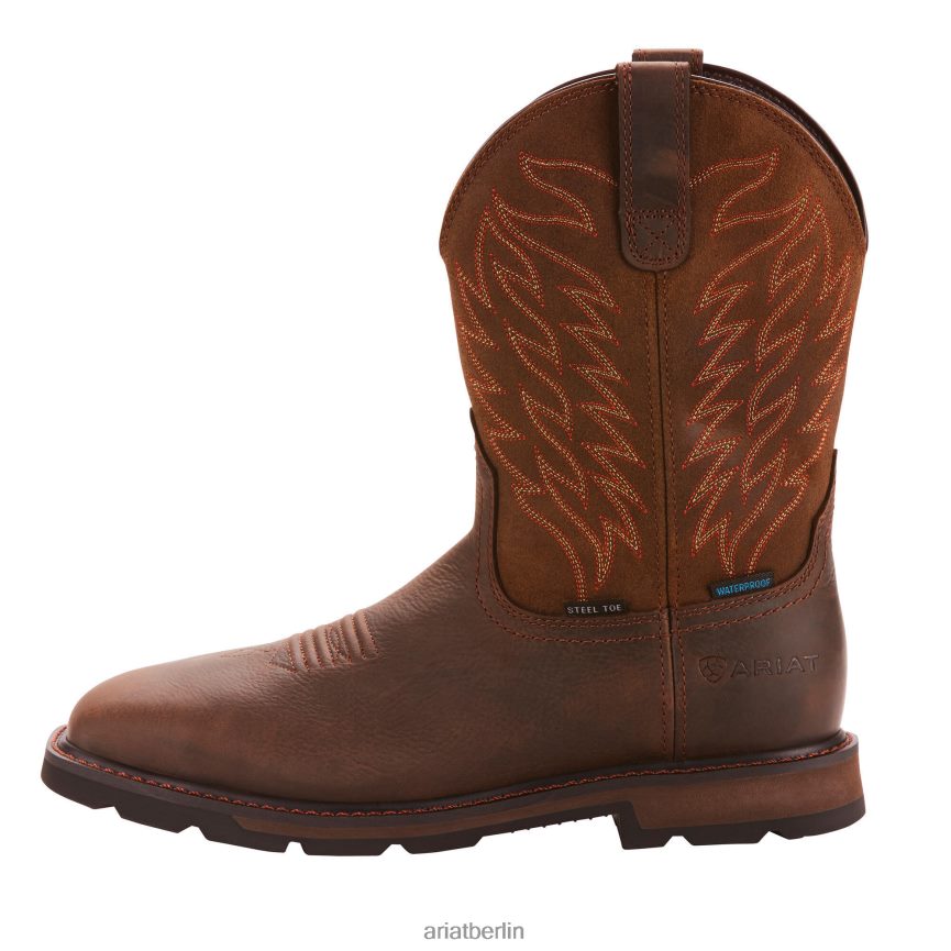 Ariat Wasserdichter Groundbreaker-Arbeitsstiefel mit breiter quadratischer Zehenpartie und Stahlkappe Männer P4JJPR253 dunkelbraun Schuhwerk