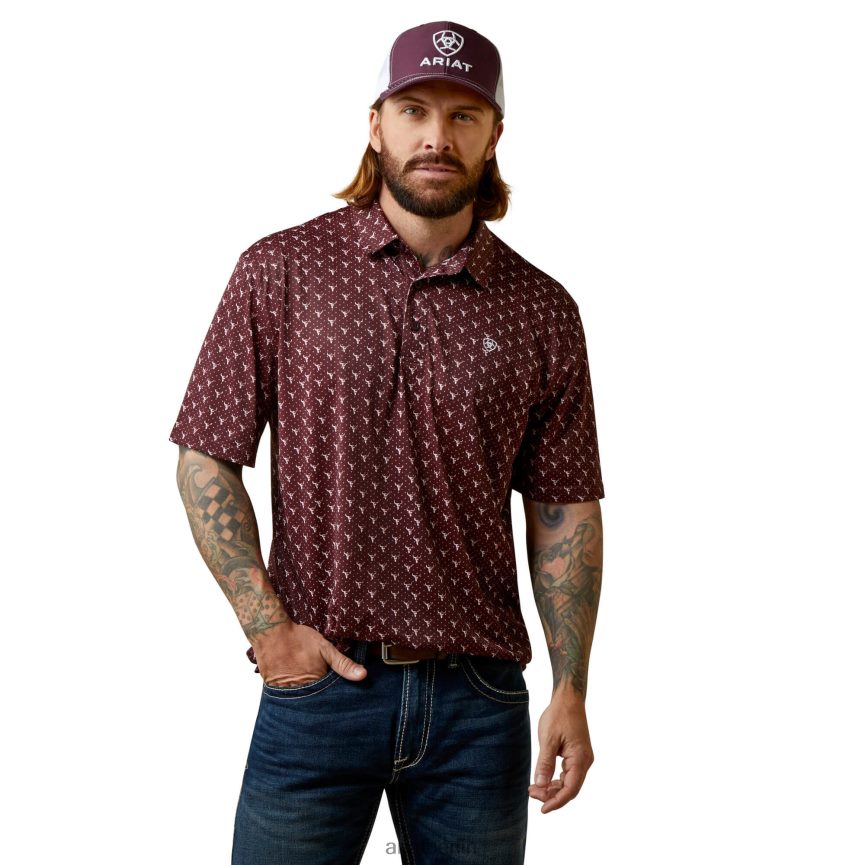 Ariat Allover-Print-Polo Männer P4JJPR553 Malbec Spitzen