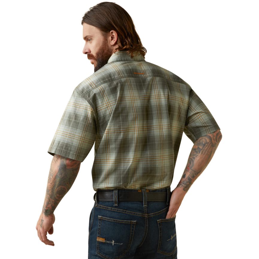 Ariat Bewehrungsstahl-Arbeitshemd aus robustem Durastretch Männer P4JJPR1011 schlickgrün kariert Spitzen