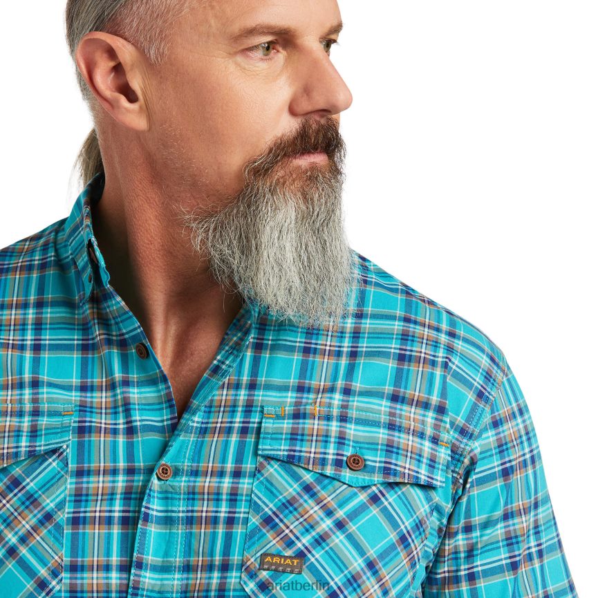 Ariat Bewehrungsstahl-Arbeitshemd aus robustem Durastretch Männer P4JJPR1074 Pfauenkaro Spitzen