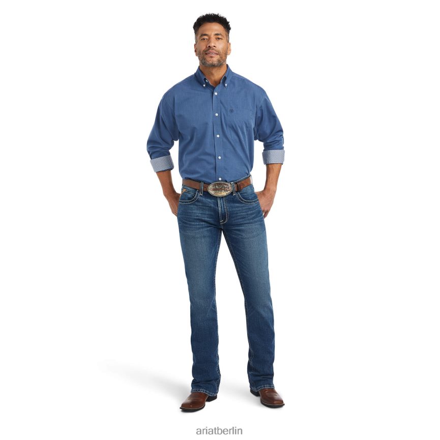 Ariat Faltenfreies, solides Pinpoint-Oxford-Hemd mit klassischer Passform Männer P4JJPR979 Mitternachtssegel Spitzen