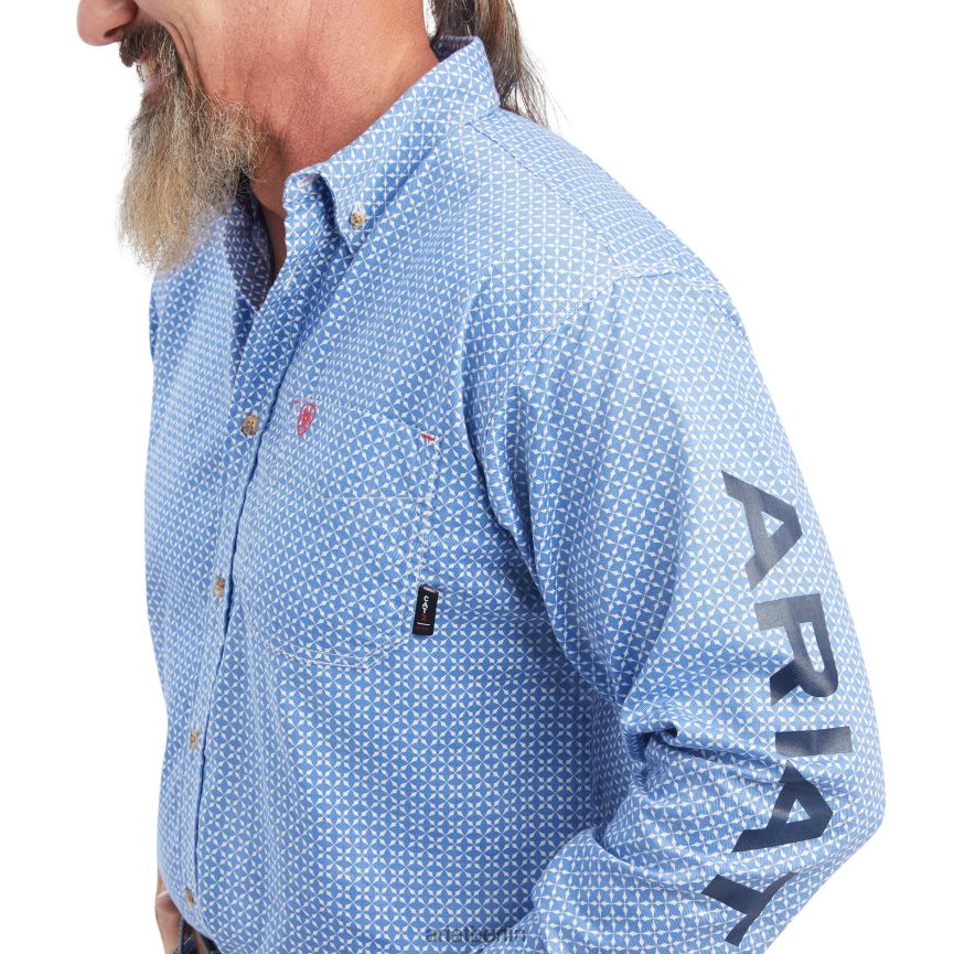 Ariat Fr Lanting Logo-Arbeitshemd Männer P4JJPR1290 türkisfarbener Aufdruck Spitzen