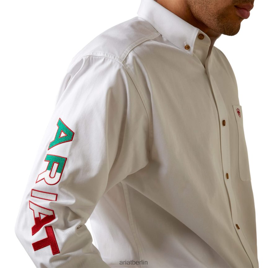 Ariat Klassisches Twill-Hemd mit Teamlogo Männer P4JJPR1033 weißes Mexiko Spitzen