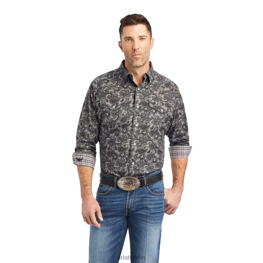 Ariat Unerbittliches, elastisches Hemd mit klassischer Passform und Druckknöpfen Männer P4JJPR1157 schwarzes Chambray Spitzen