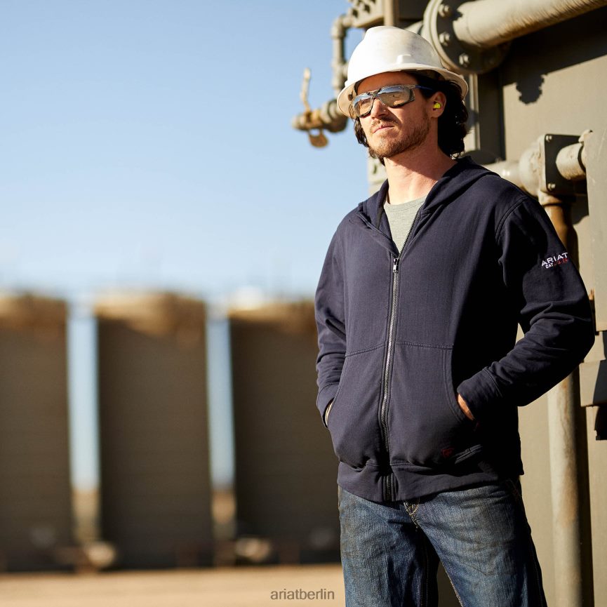 Ariat FR Durastretch Kapuzenpullover mit durchgehendem Reißverschluss Männer P4JJPR1473 Marine Spitzen