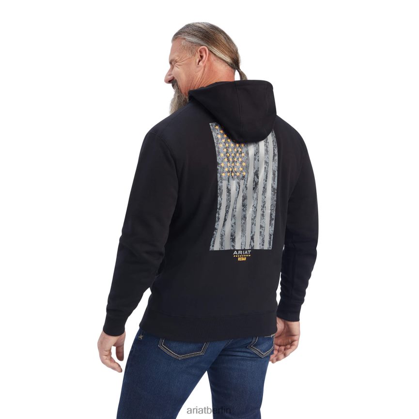 Ariat Rebar Workman Kapuzenpullover mit reflektierender Flagge und durchgehendem Reißverschluss Männer P4JJPR1480 Schwarz Spitzen
