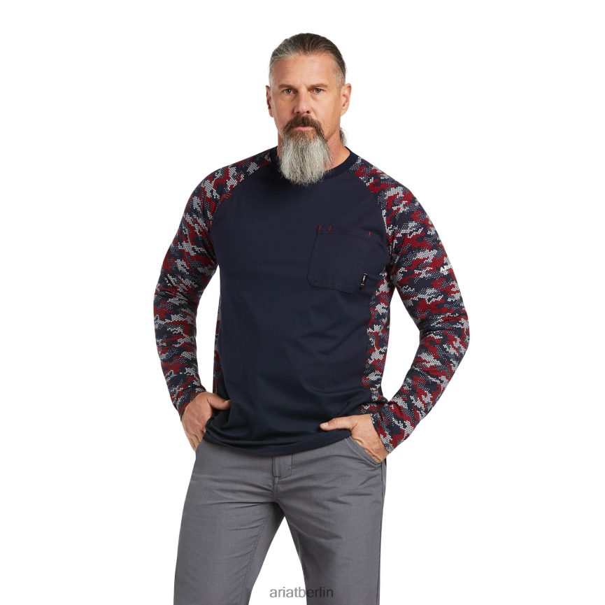 Ariat FR AC Stretch-Camouflage-Baseball-T-Shirt Männer P4JJPR800 Marine/Weiß/Rot-Camouflage Spitzen
