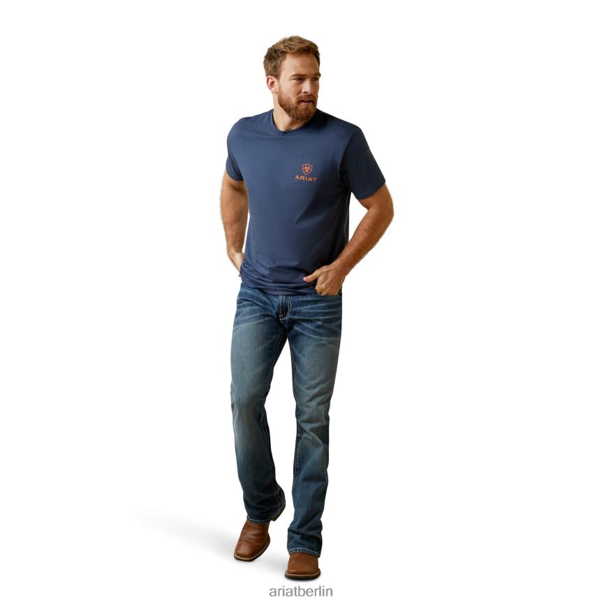 Ariat Mustang-Fieber-T-Shirt Männer P4JJPR929 Marineblau Spitzen