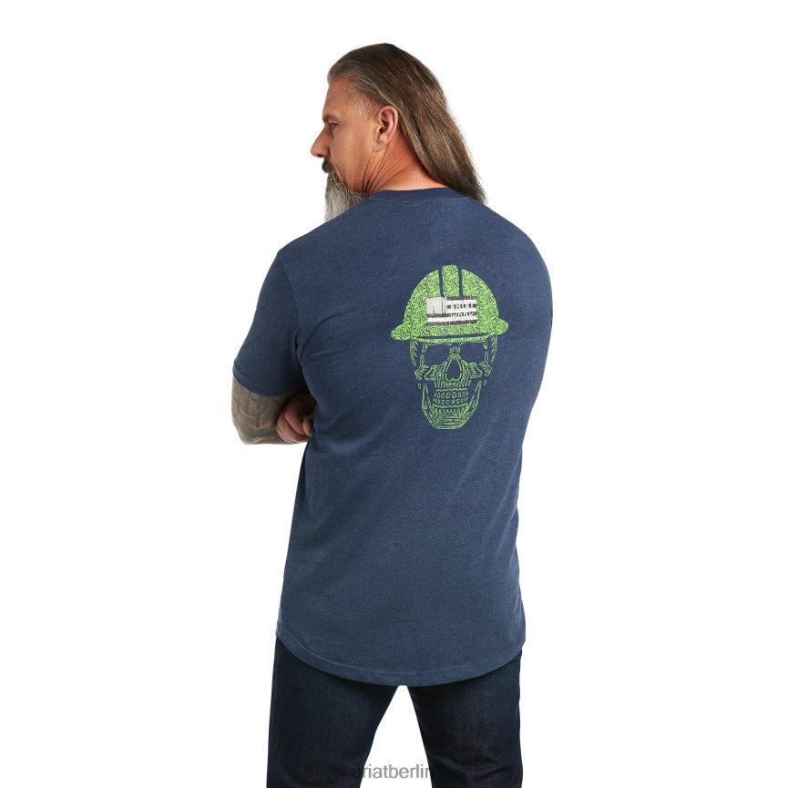 Ariat Robustes Roughneck-Grafik-T-Shirt aus Rebar-Baumwolle Männer P4JJPR661 Marineblau/Limette Spitzen