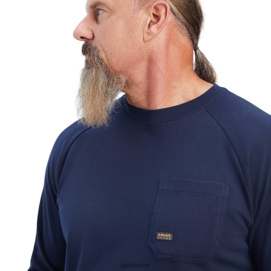 Ariat Starkes T-Shirt aus Rebar-Baumwolle 2 Männer P4JJPR722 Marine Spitzen