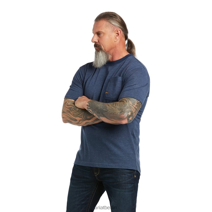 Ariat Starkes amerikanisches Outdoor-T-Shirt aus Rebar-Baumwolle Männer P4JJPR631 Marineblau Spitzen