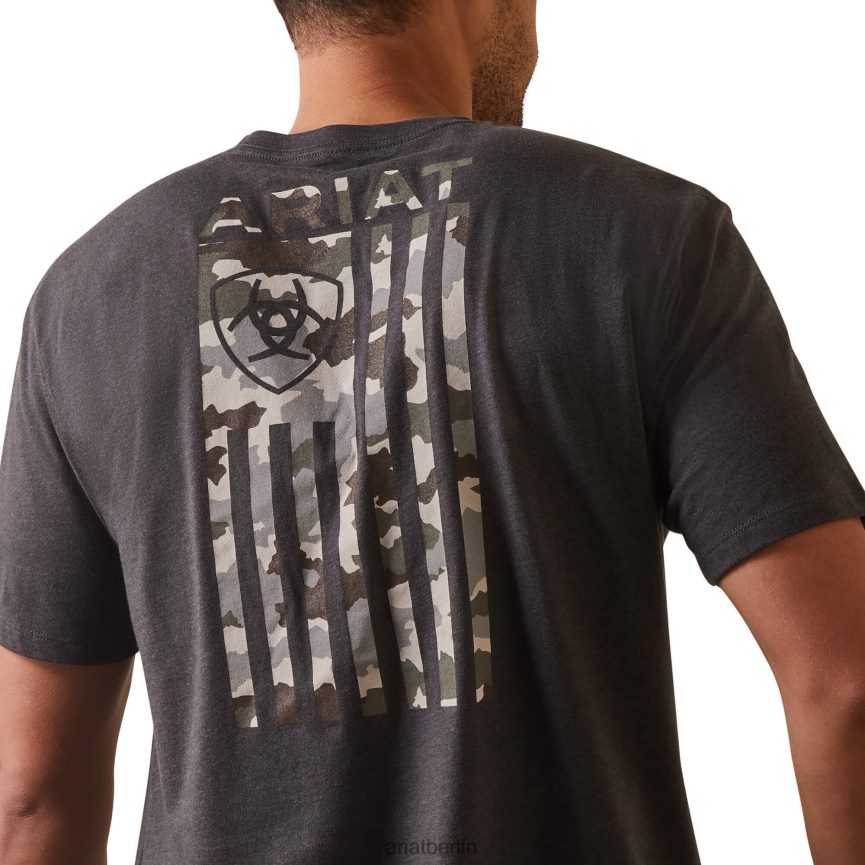 Ariat T-Shirt mit farblich abgestimmter Camouflage-Flagge Männer P4JJPR615 Kohleheide Spitzen