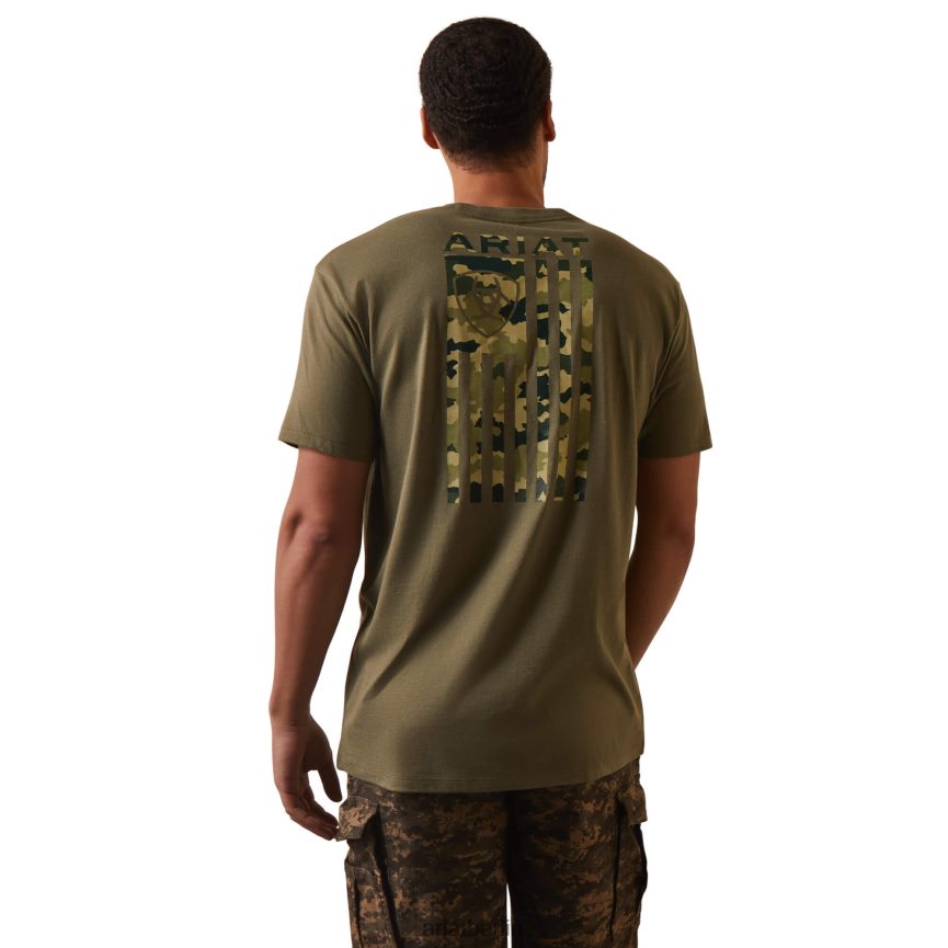 Ariat T-Shirt mit farblich abgestimmter Camouflage-Flagge Männer P4JJPR875 Militärheide Spitzen