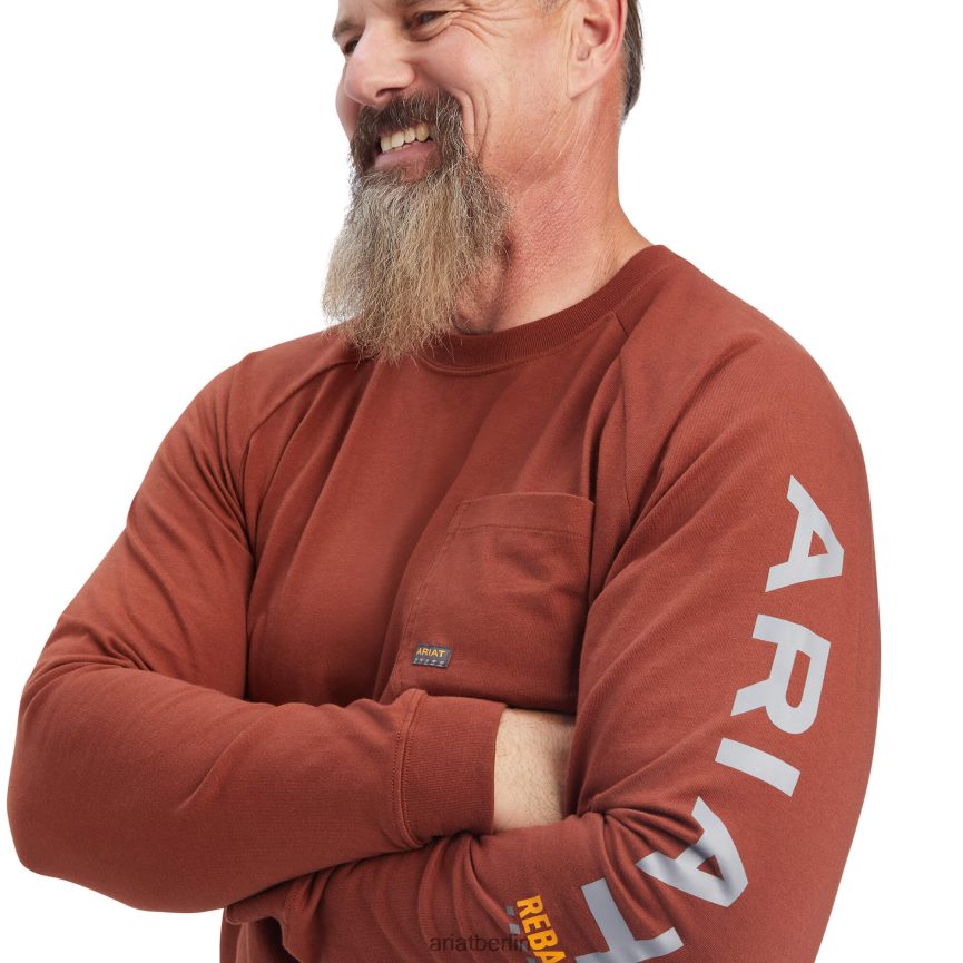 Ariat T-Shirt mit starker Grafik aus Rebar-Baumwolle Männer P4JJPR739 Kirsche Mahagoni/Hellgrau Spitzen