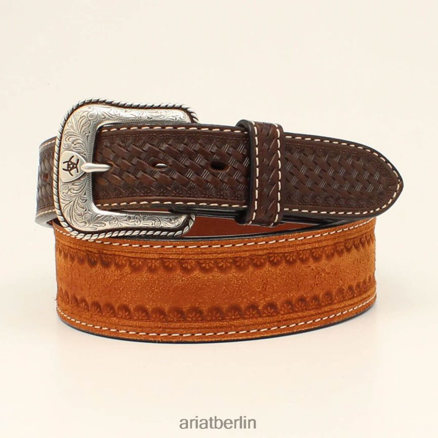 Ariat Blumenmuster-Gitter-Endgürtel Männer P4JJPR1866 bräunen Zubehör