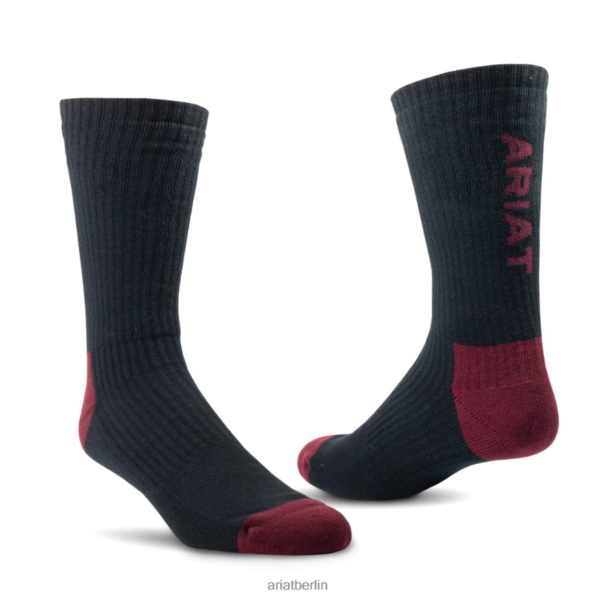 Ariat Premium-Arbeitssocken aus ringgesponnener Baumwolle im 3er-Pack unisex P4JJPR3820 schwarz/kastanienbraun Zubehör